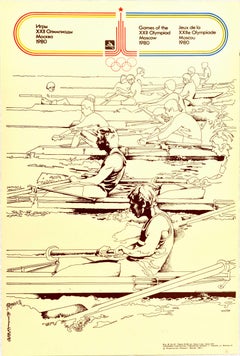 Original Vintage Poster Summer Olympic Games Moscow 1980 Russia Rowing Sport Art