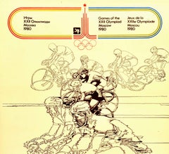 Original Vintage Poster Summer Olympic Games Moscow 1980 Cycling Race Sport Art