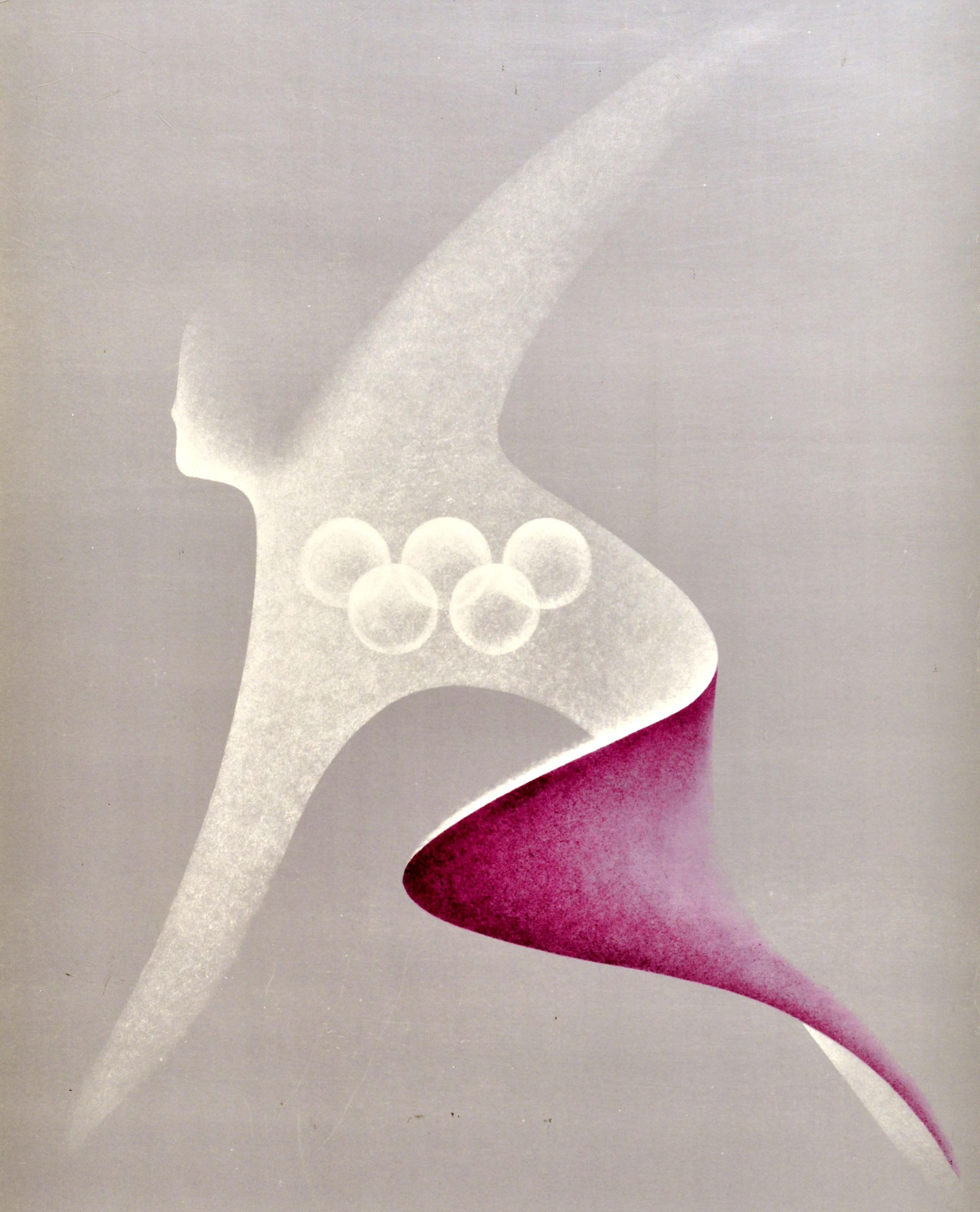 Original Vintage Poster Summer Olympic Games Moscow 1980 Athletics Sport Design - Gray Print by Karol Sliwka