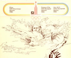 Affiche rétro originale des Jeux olympiques d'été de Moscou de 1980, Dessin de sport de polo d'eau