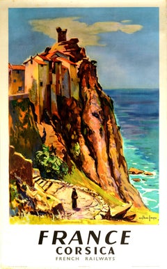 Original Vintage Railway Travel Poster France Corsica Mediterranean Sea Island