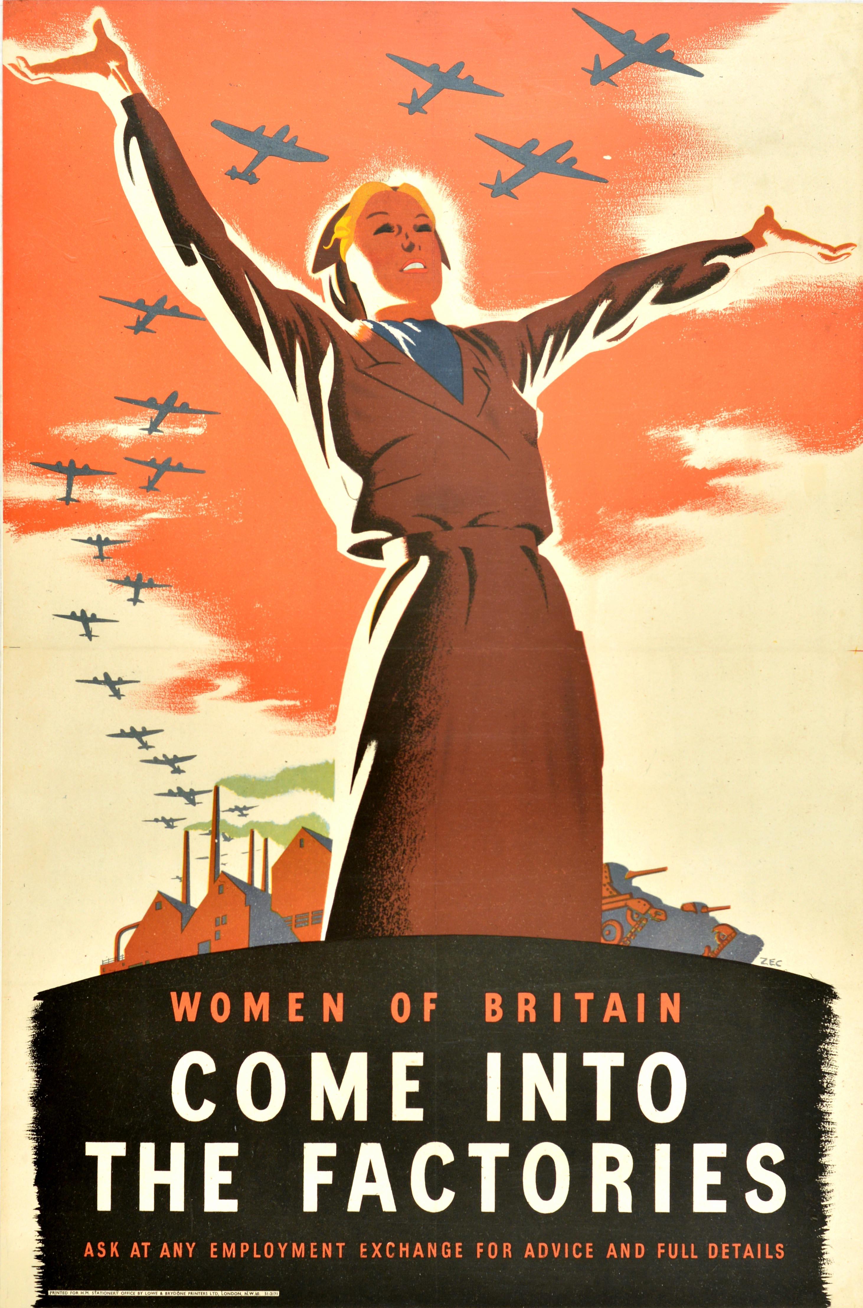 Philip Zec Print - Original Vintage WWII Poster Women Of Britain Come Into The Factories War Effort