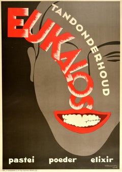 Original Vintage-Poster Tandonderhoud Eukalos Elixir, Zahnpasta, Art déco-Design