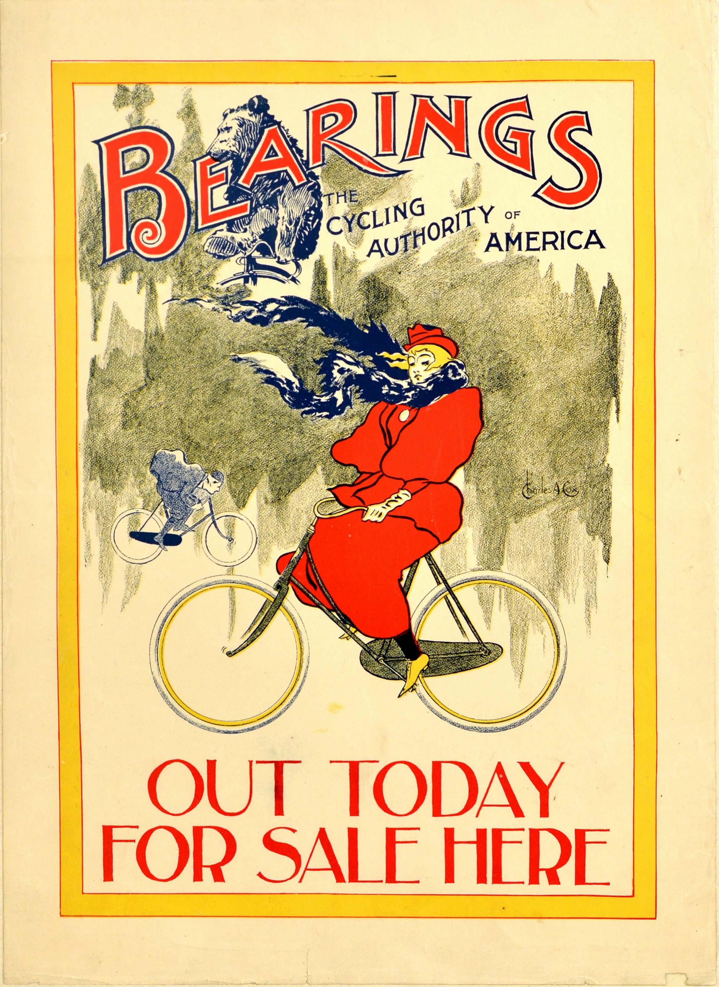 Original Antique Poster Bearings The Cycling Authority Of America Magazine Art