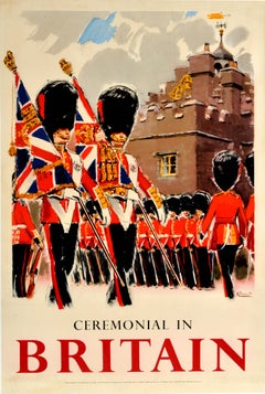 Original Vintage Travel Poster Ceremonial In Britain Royal Coldstream Guards Art