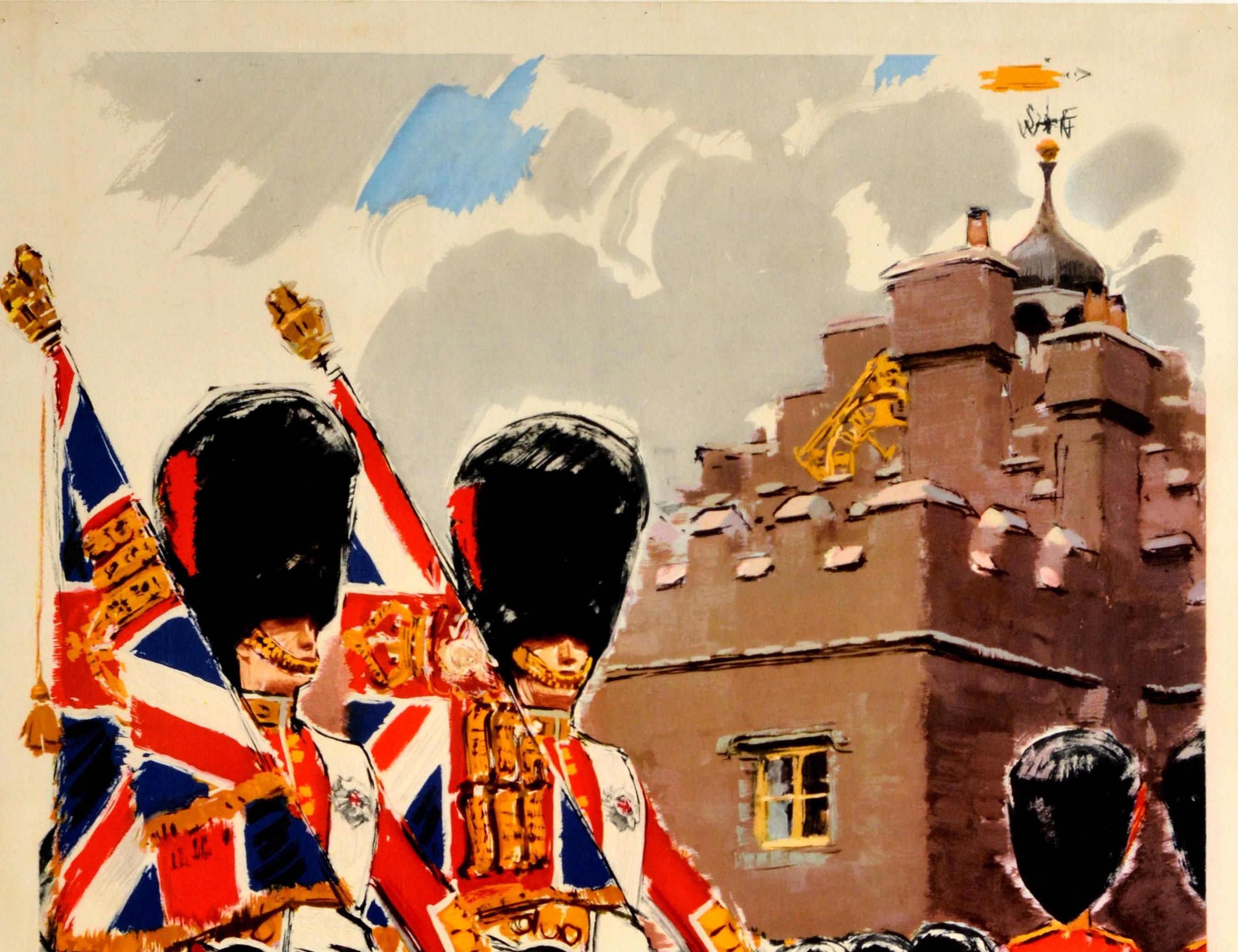 Original Vintage Travel Poster Ceremonial In Britain Royal Coldstream Guards Art - Print by A. Brenet