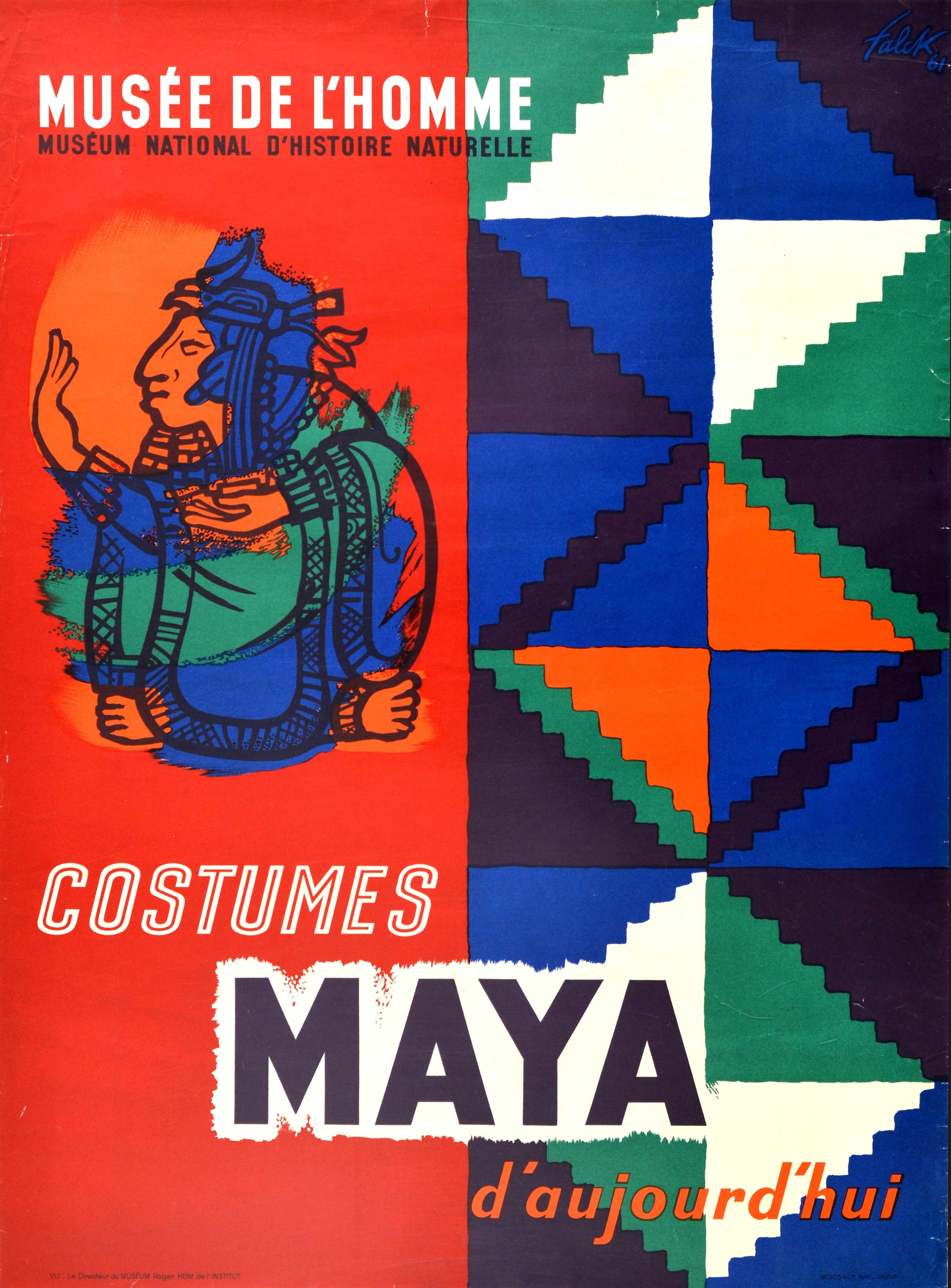 Jarl Falck Print - Original Vintage Exhibition Poster Musee De l'Homme Costumes Maya Design History