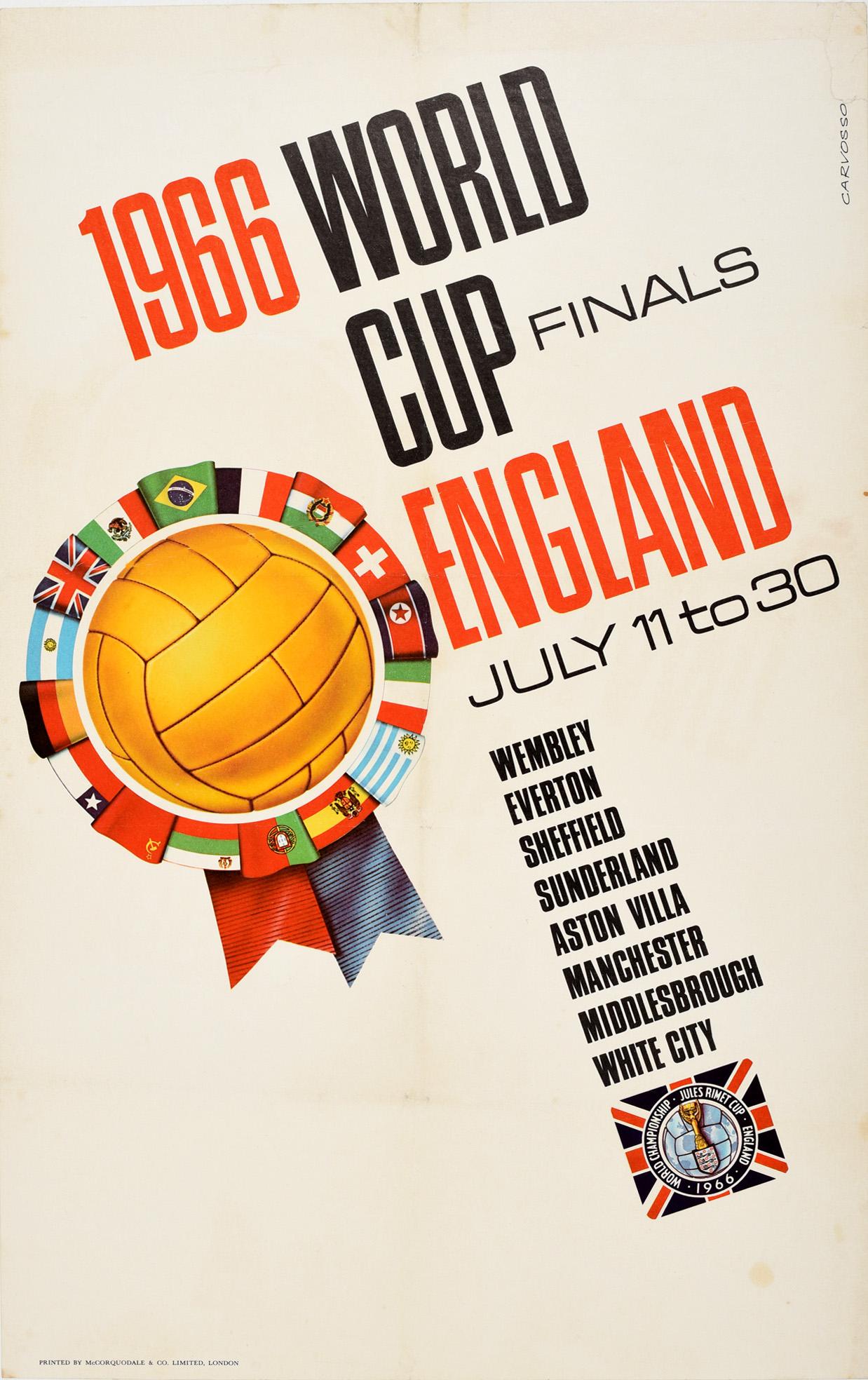 Carvosso Print - Original Vintage Poster 1966 World Cup Finals England Wembley July Football FIFA