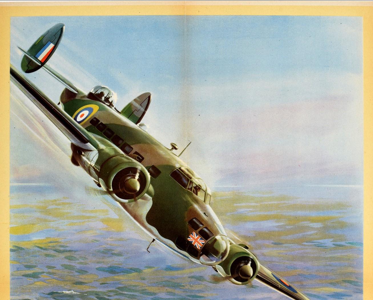Original Vintage WWII Poster RAF Coastal Command Lockheed Hudson Submarine Uboat - Print by W. Krogman
