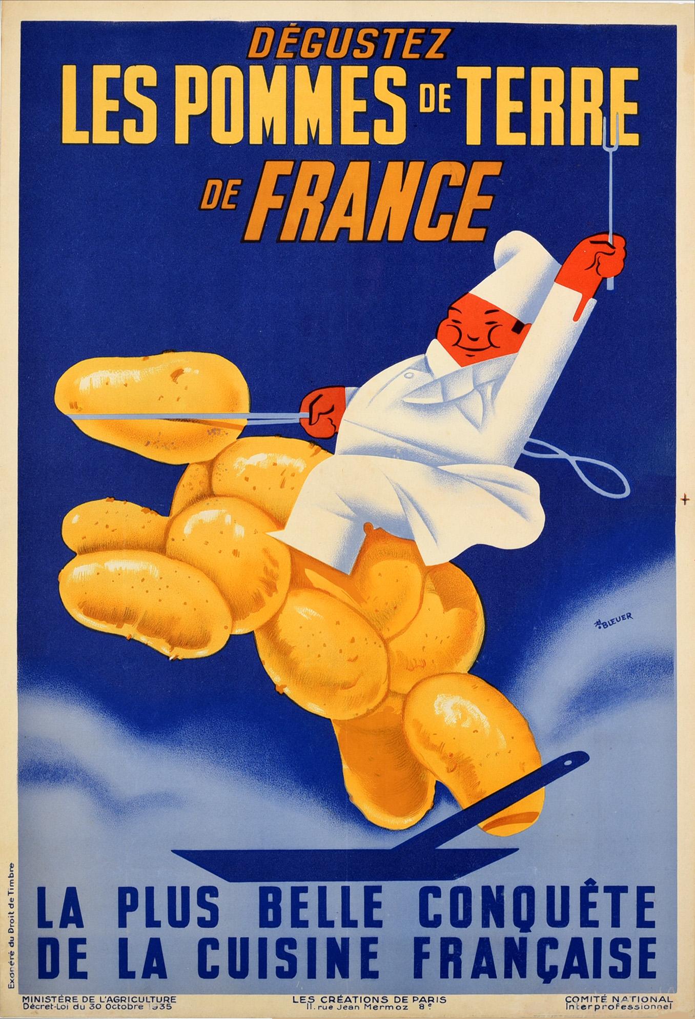 R. Bleuer Print - Original Vintage Poster Enjoy Potatoes Of France Agriculture Food French Cuisine