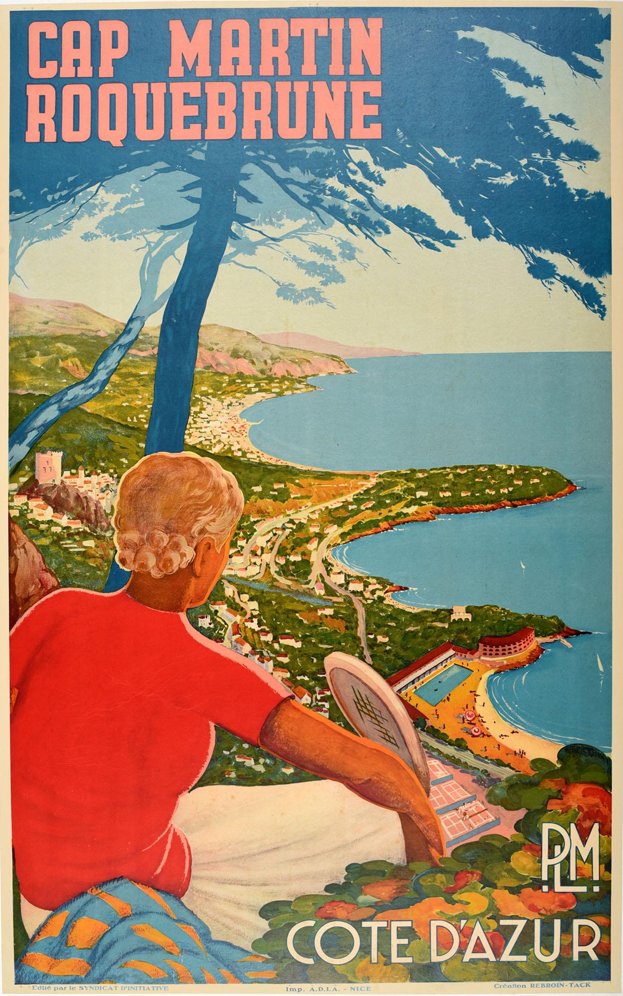 Rebroin-Tack Print - Original Vintage Poster Cap Martin Roquebrune Cote D'Azur PLM Tennis Riviera Art
