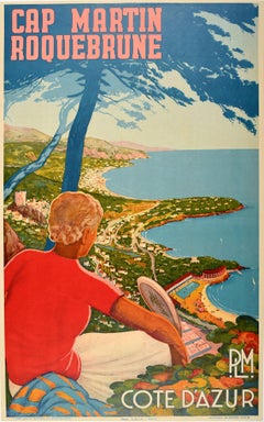 Original Vintage Poster Cap Martin Roquebrune Cote D'Azur PLM Tennis Riviera Art