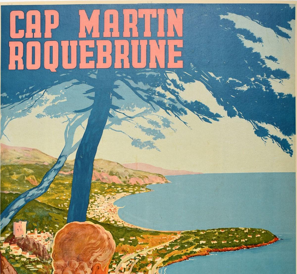 Original Vintage Poster Cap Martin Roquebrune Cote D'Azur PLM Tennis Riviera Art - Print by Rebroin-Tack