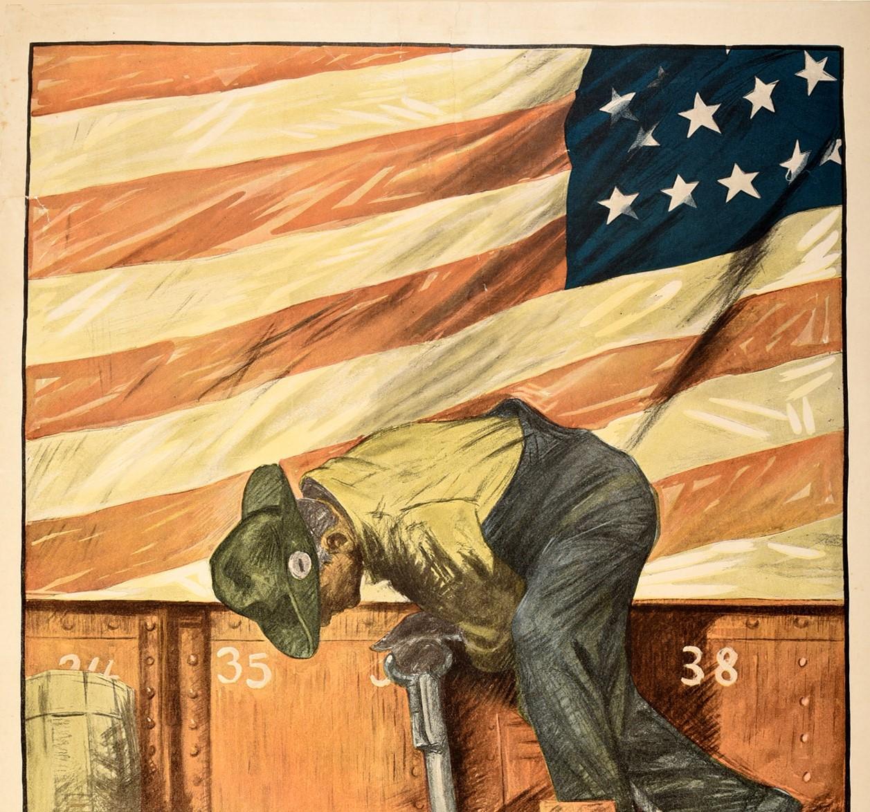 Original Antique Poster Teamwork Wins US Shipping Board Emergency Fleet WWI Flag - Print by Hibberd Van Buren Kline