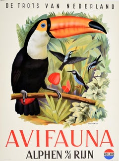 Original Vintage Poster Avifauna Bird Park Zoo Netherlands Holland Toucan Travel