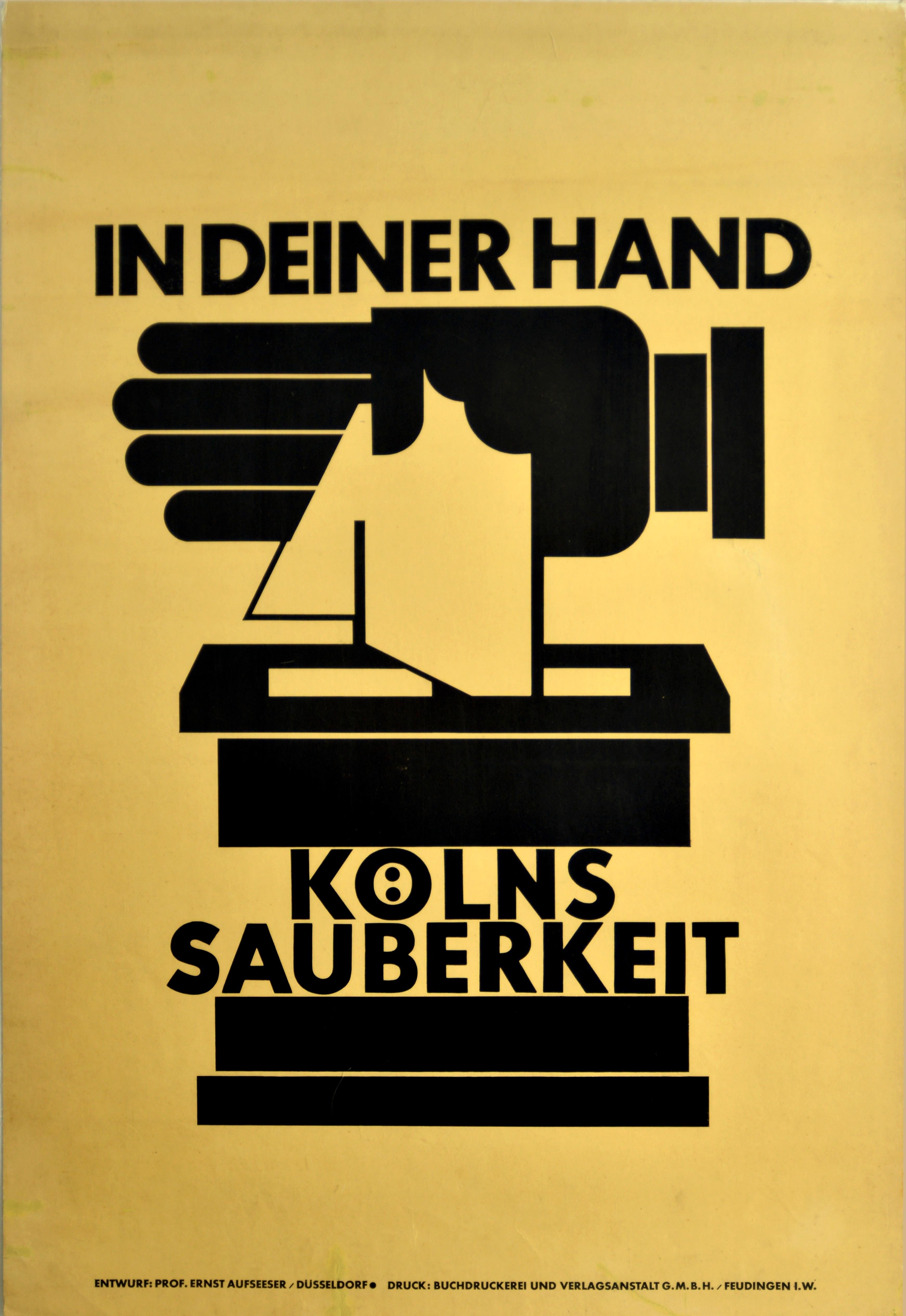 Affiche rétro originale, Cleanliness In Your Hand, Hygiène, Dessin graphique du Bauhaus