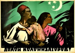 Original Vintage-Propagandaplakat „Daunen mit den Colonisern“, Ägypten, Unabhängigkeit UdSSR
