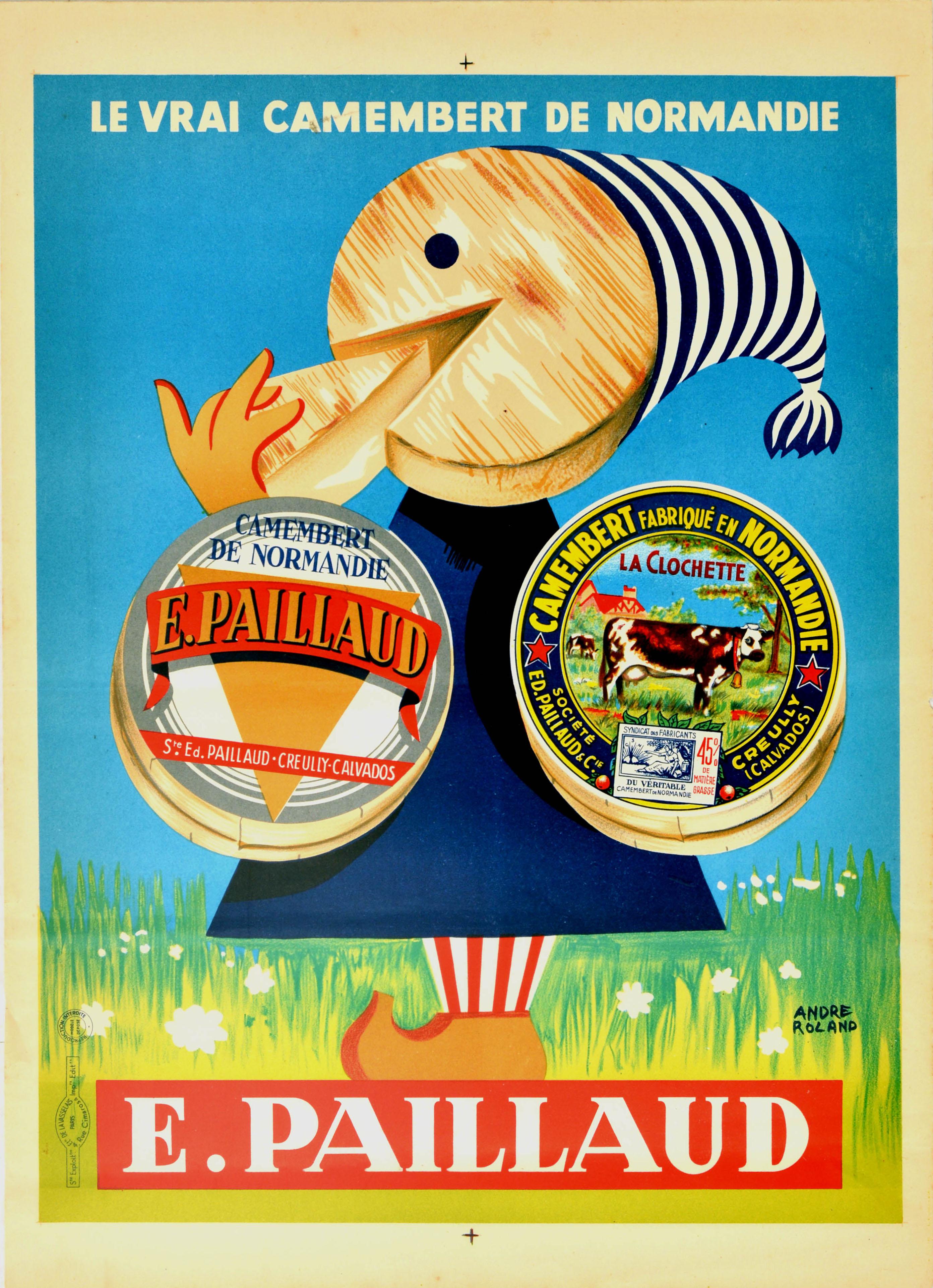 Andre Roland Print - Original Vintage Poster Le Vrai Camembert De Normandie Paillaud Cheese Normandy
