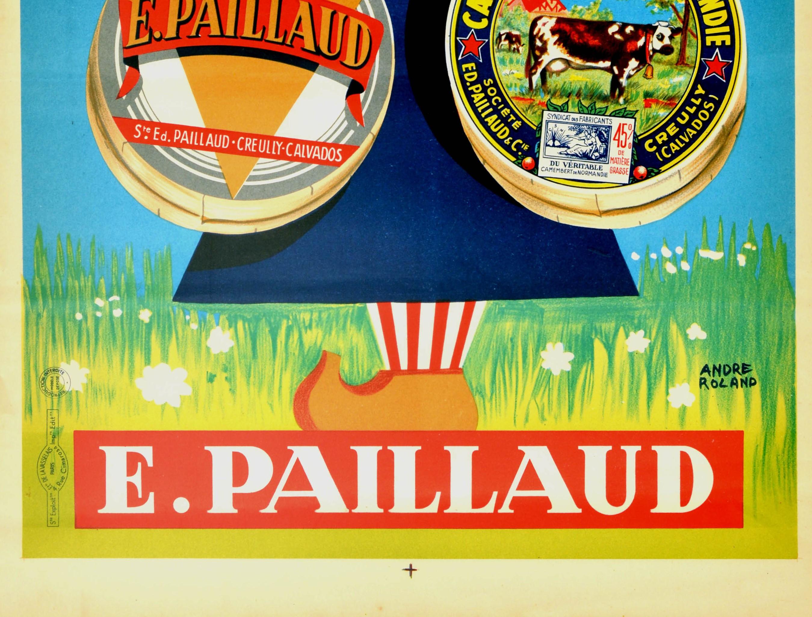 Poster originale d'epoca Le Vrai Camembert De Normandie Paillaud Formaggio Normandia - Print Beige di Andre Roland