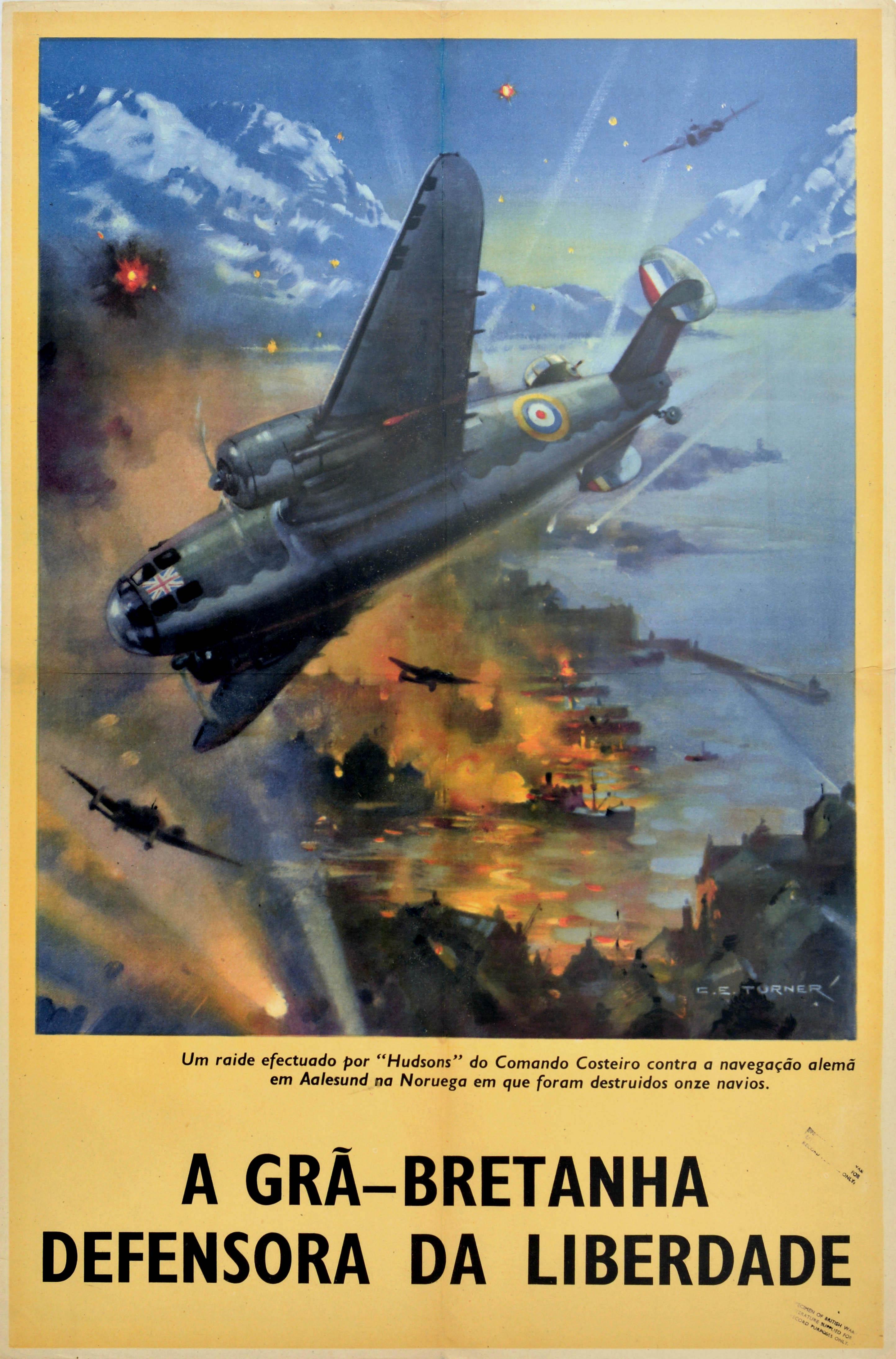 Charles E. Turner Print - Original Vintage Poster WWII Defender Of Freedom RAF Hudson Fighter Plane Norway