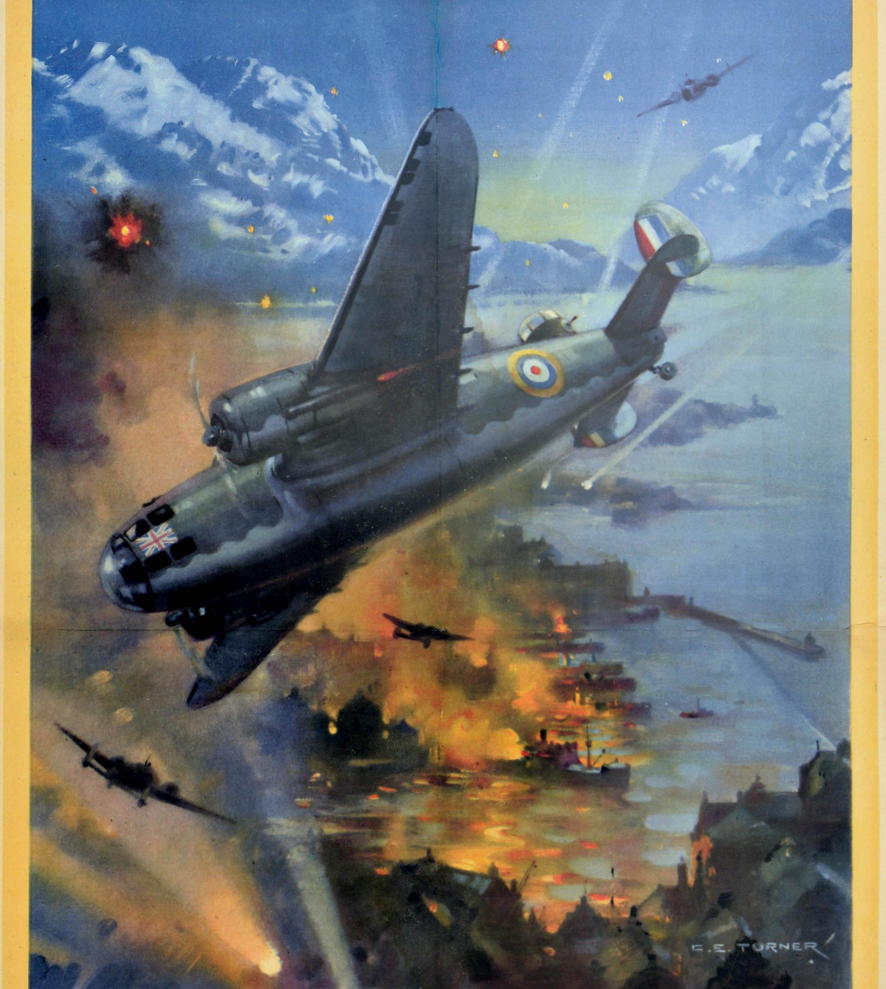 Original Vintage Poster WWII Defender Of Freedom RAF Hudson Fighter Plane Norway - Print by Charles E. Turner