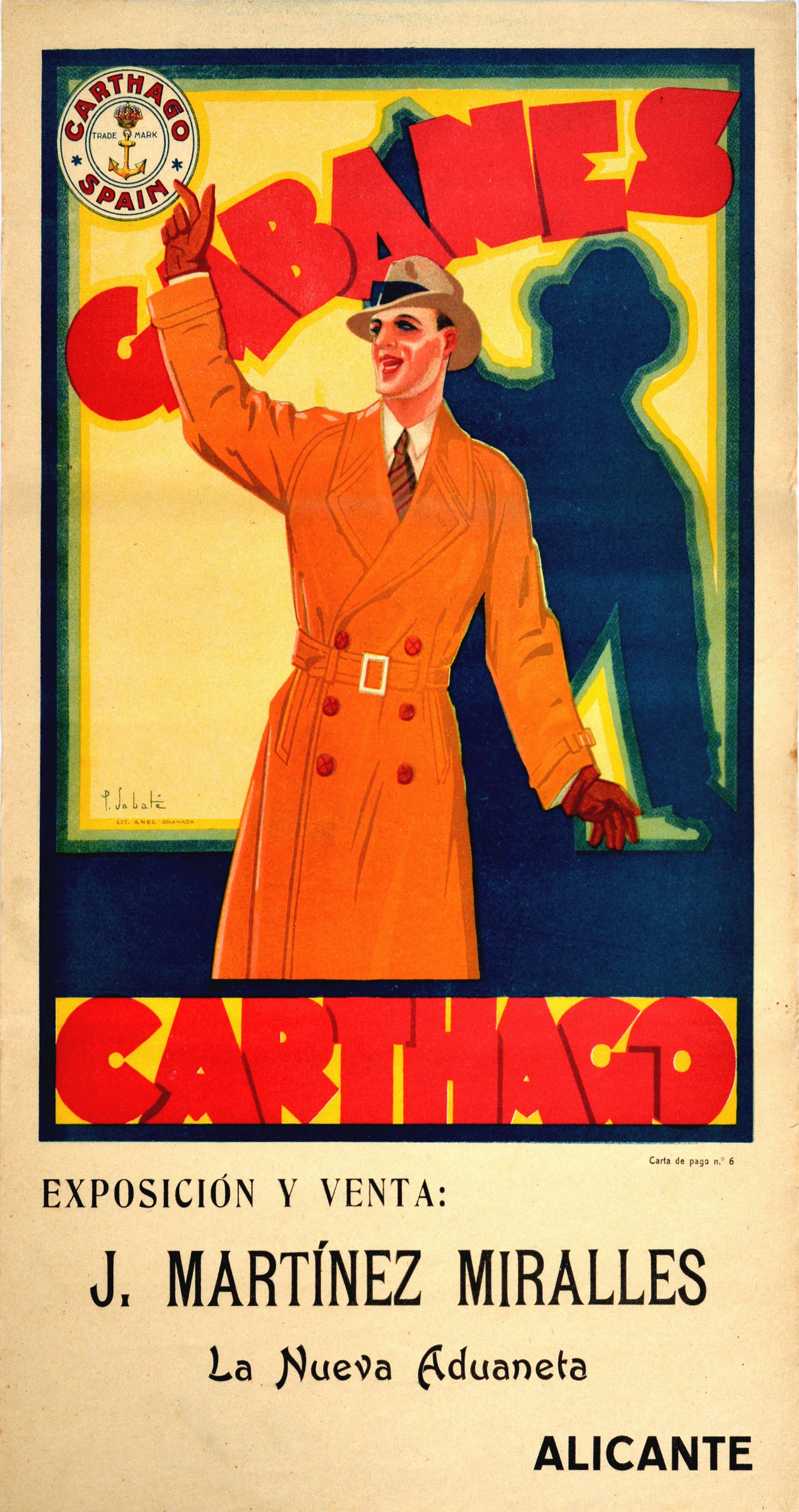 P. Sabate Print - Original Vintage Poster Cabanes Carthago Hats Men's Fashion Exhibition And Sale