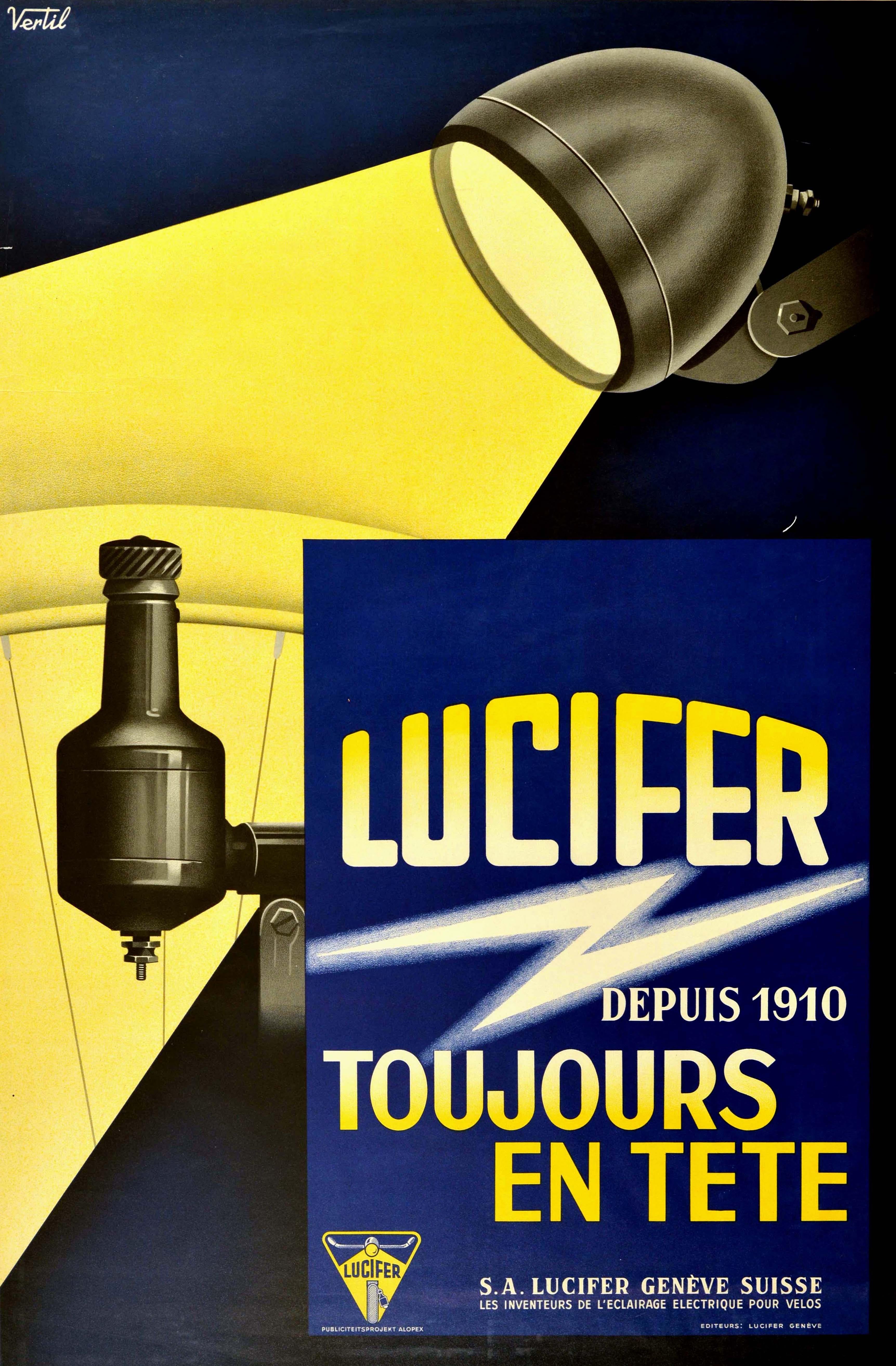 Vertil Print - Original Vintage Poster Lucifer Geneva Electrical Bicycle Light Bulb Bike Design