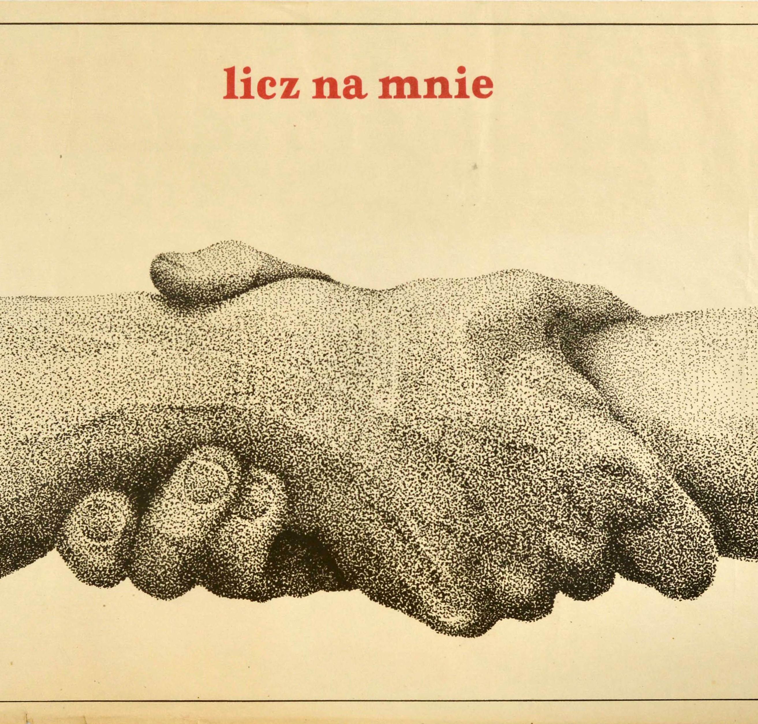 Original Vintage Poster Licz Na Mnie Solidarnosc Poland Solidarity Count On Me - Print by Budecki