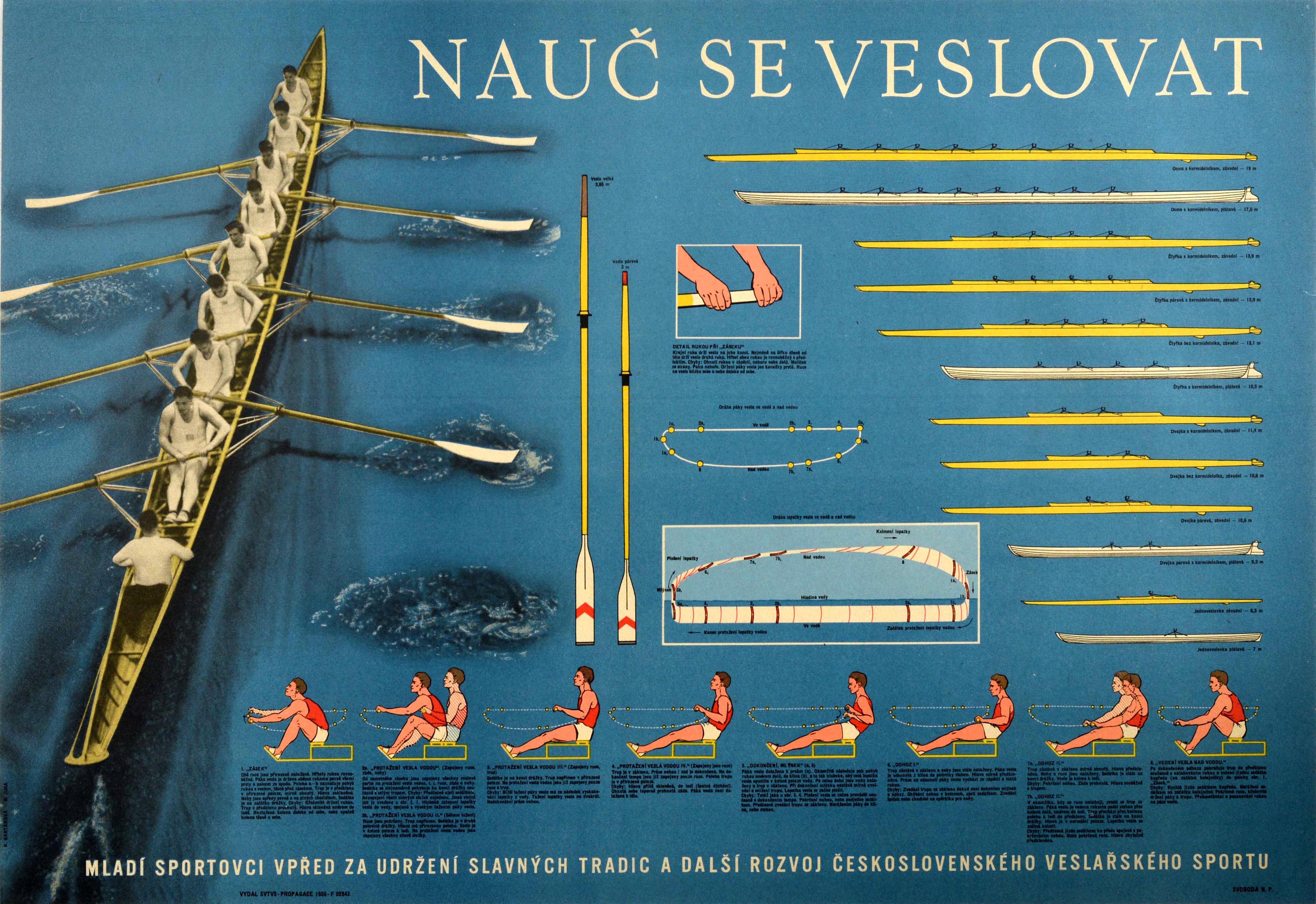 K. Bartakova, M. Juna Print - Original Vintage Poster Nauc Se Veslovat Learn To Row Sport Technique Boat Types