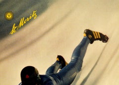 Original Vintage Winter Sport Poster St Moritz Cresta Run Skeleton Bobsleigh