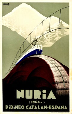 Original Vintage Poster Nuria Pirineo Catalan Espana Pyrenees Ski Resort Railway