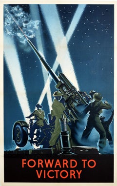 Original Vintage World War Two Poster Forward To Victory WWII Army Artillery Gun