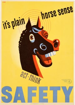 Original Vintage Poster Plain Horse Sense Act Think Safety War Industries WWII