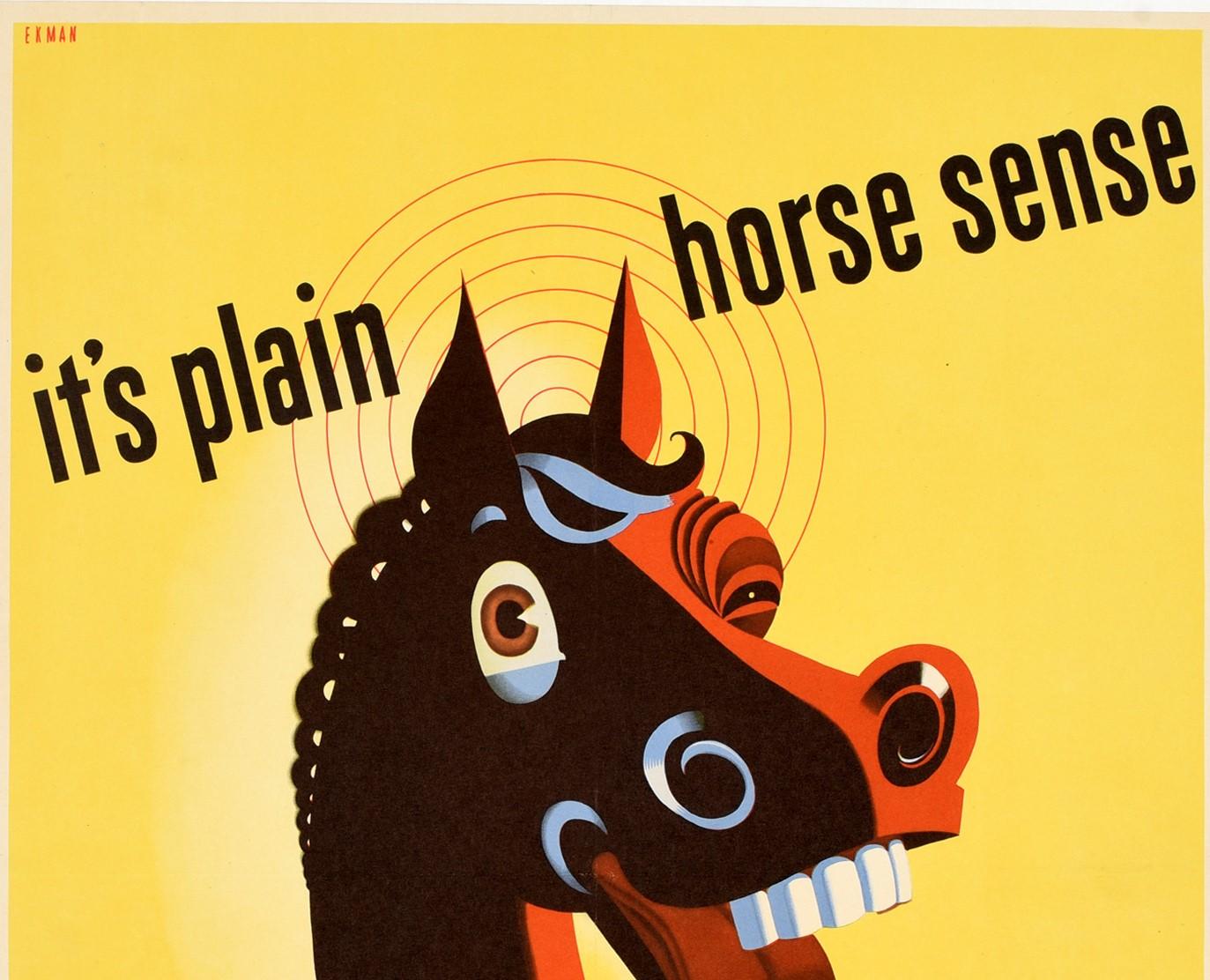 Original Vintage Poster Plain Horse Sense Act Think Safety War Industries WWII - Print by Stanley Ekman