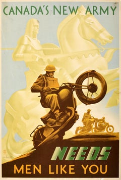 Original Vintage Poster Canada's New Army Needs Men Like You Military Defence