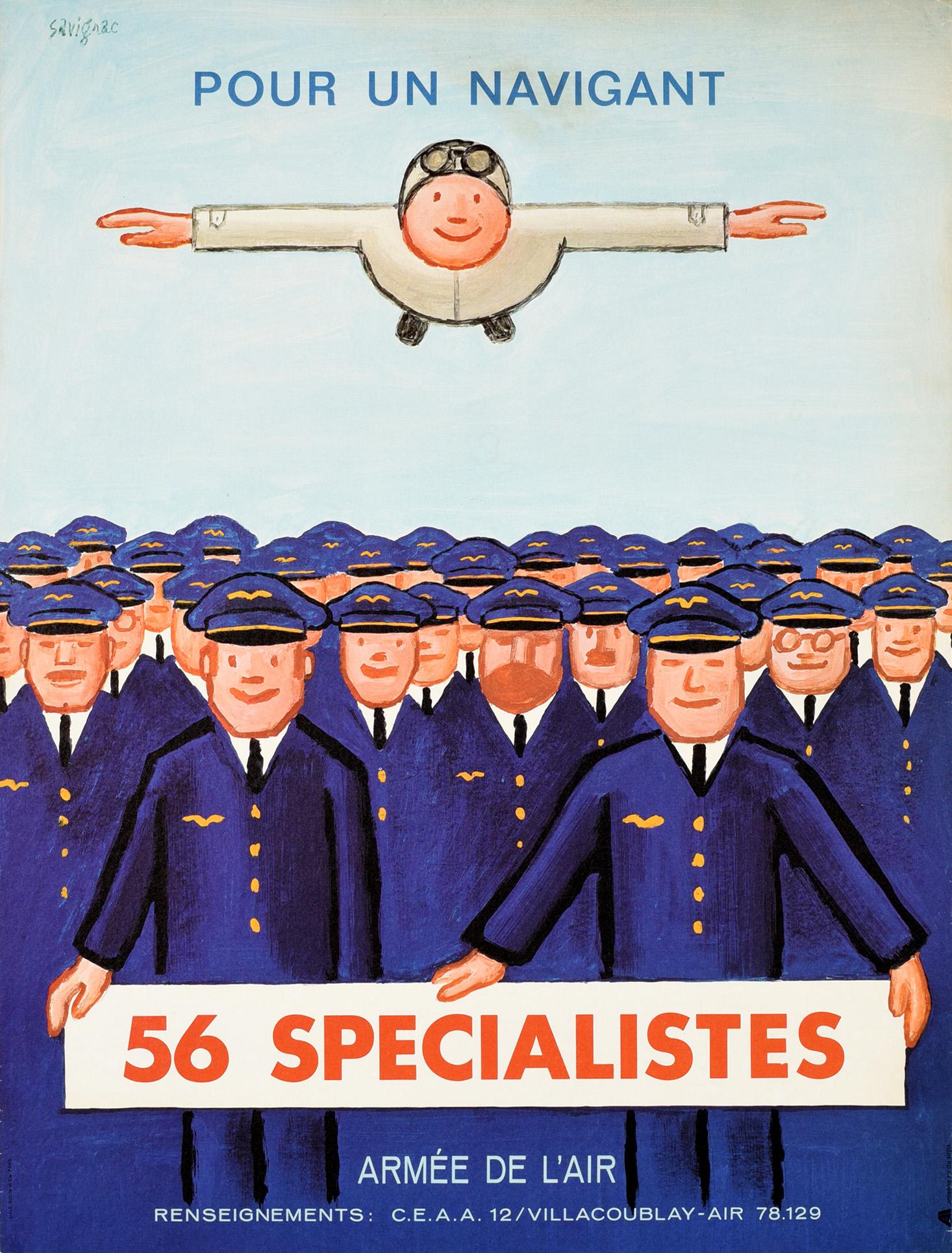 Raymond Savignac Print - Original Vintage Poster Air Force Pilot Recruitment Armee De l'Air Flying Design