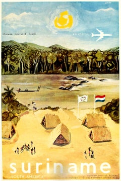 Original Vintage Poster Suriname South America Chicago New York Miami Paramaribo