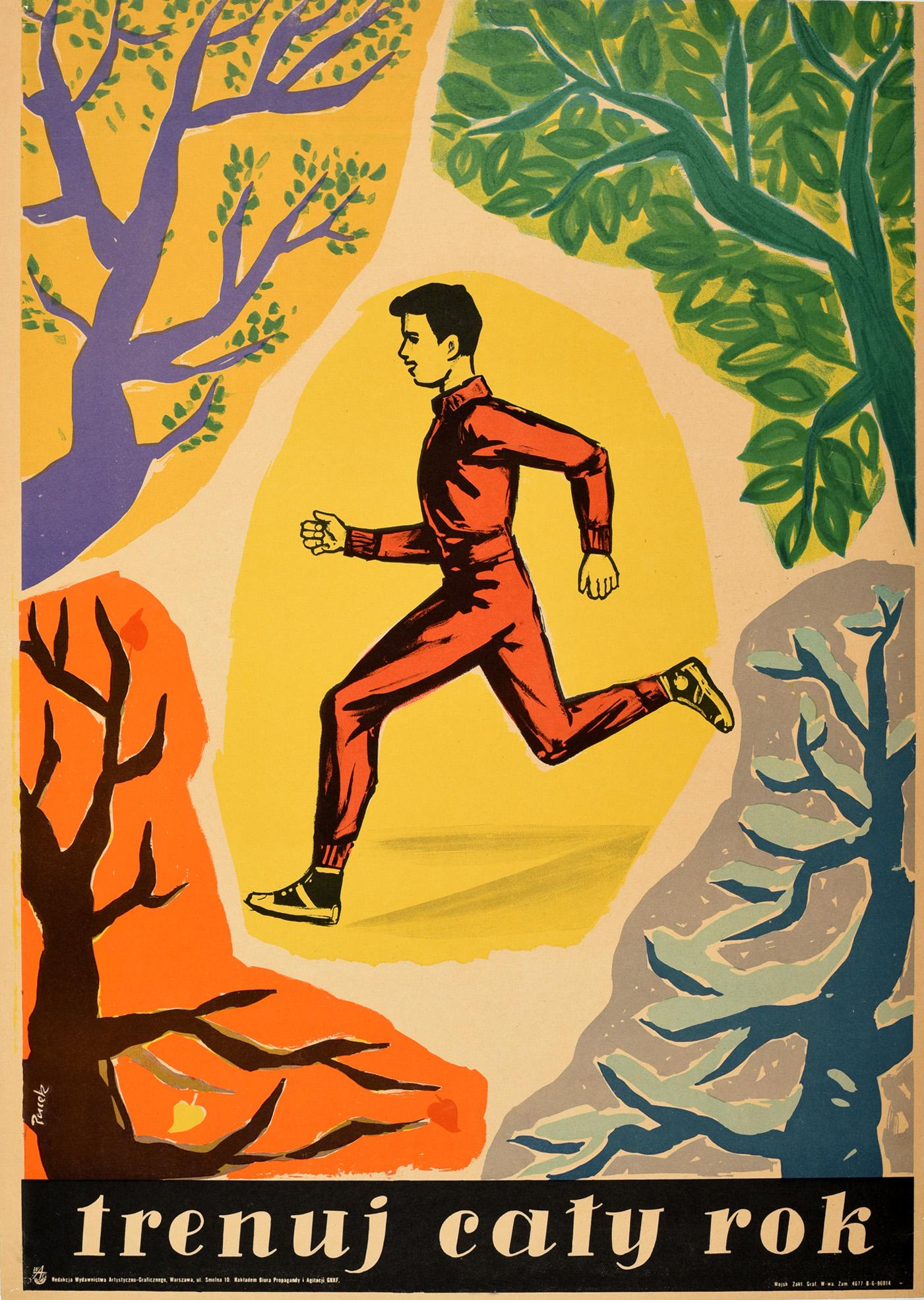 Pucek Print - Original Vintage Poster Train All Year Trenuj Caly Rok Sport Health Fitness Run