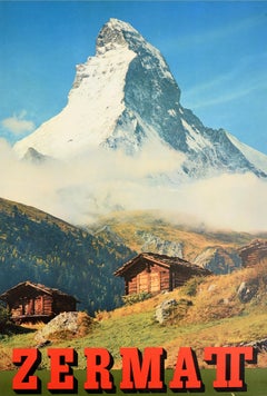 Original Retro Poster Zermatt Switzerland Matterhorn Mountain Cervin Travel