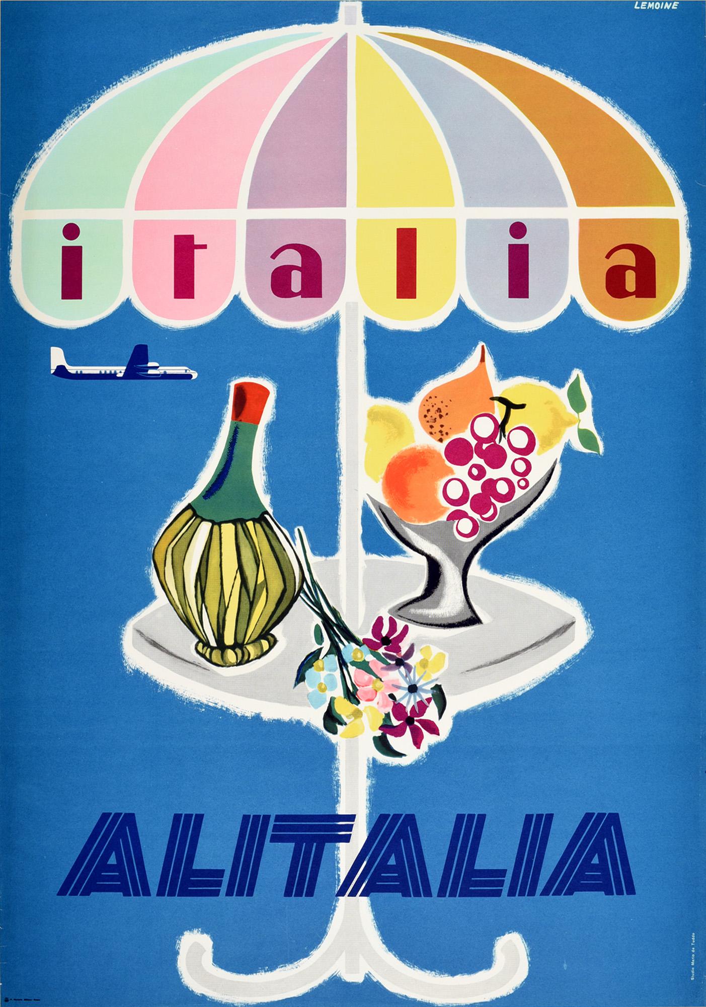 Lemoine Print - Original Vintage Poster Italia Italy Alitalia Airline Travel Wine Fruit Flowers