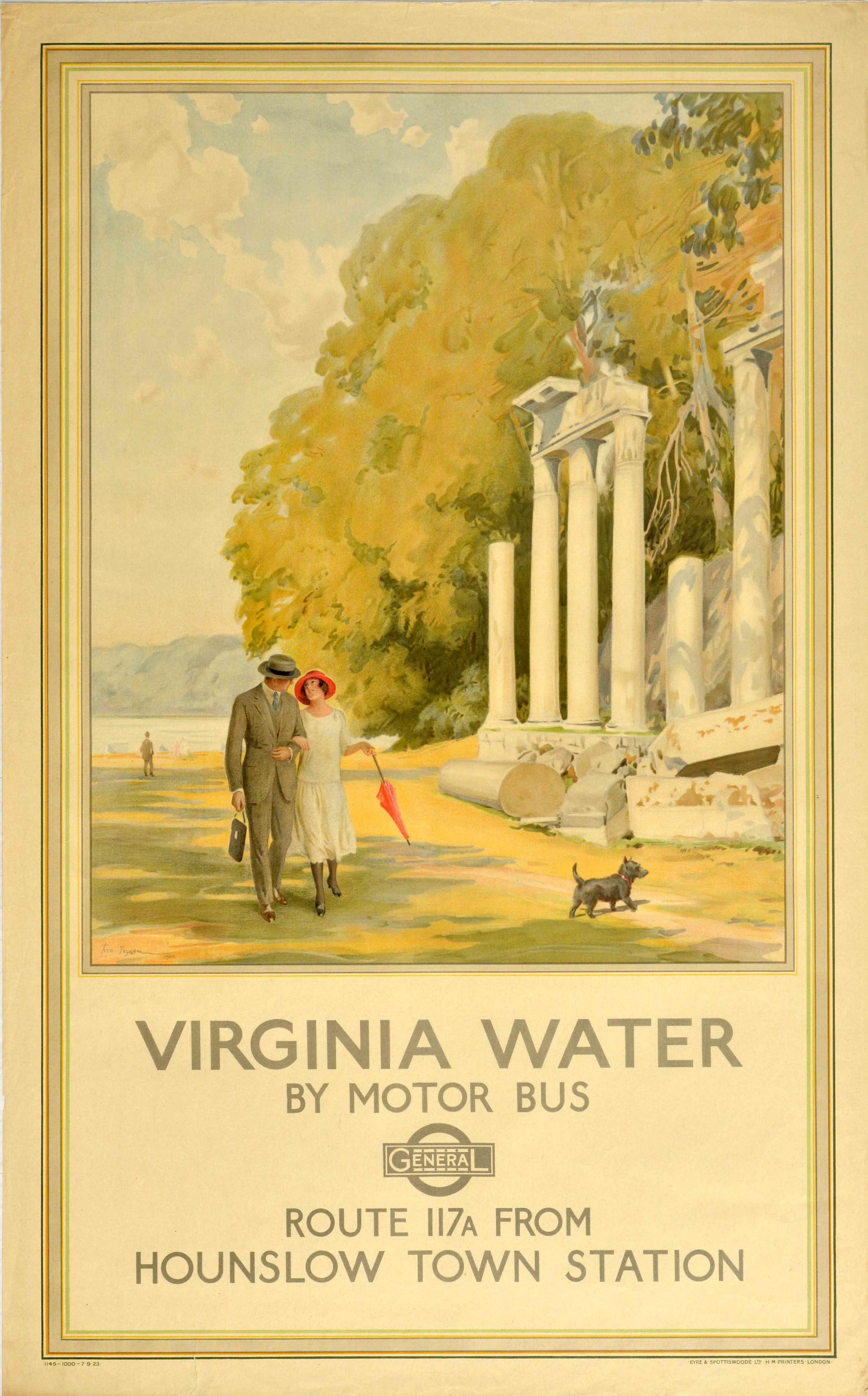Fred Pegram Print - Original Vintage Poster Virginia Water Lake Park Ruins Dog Walk London Transport
