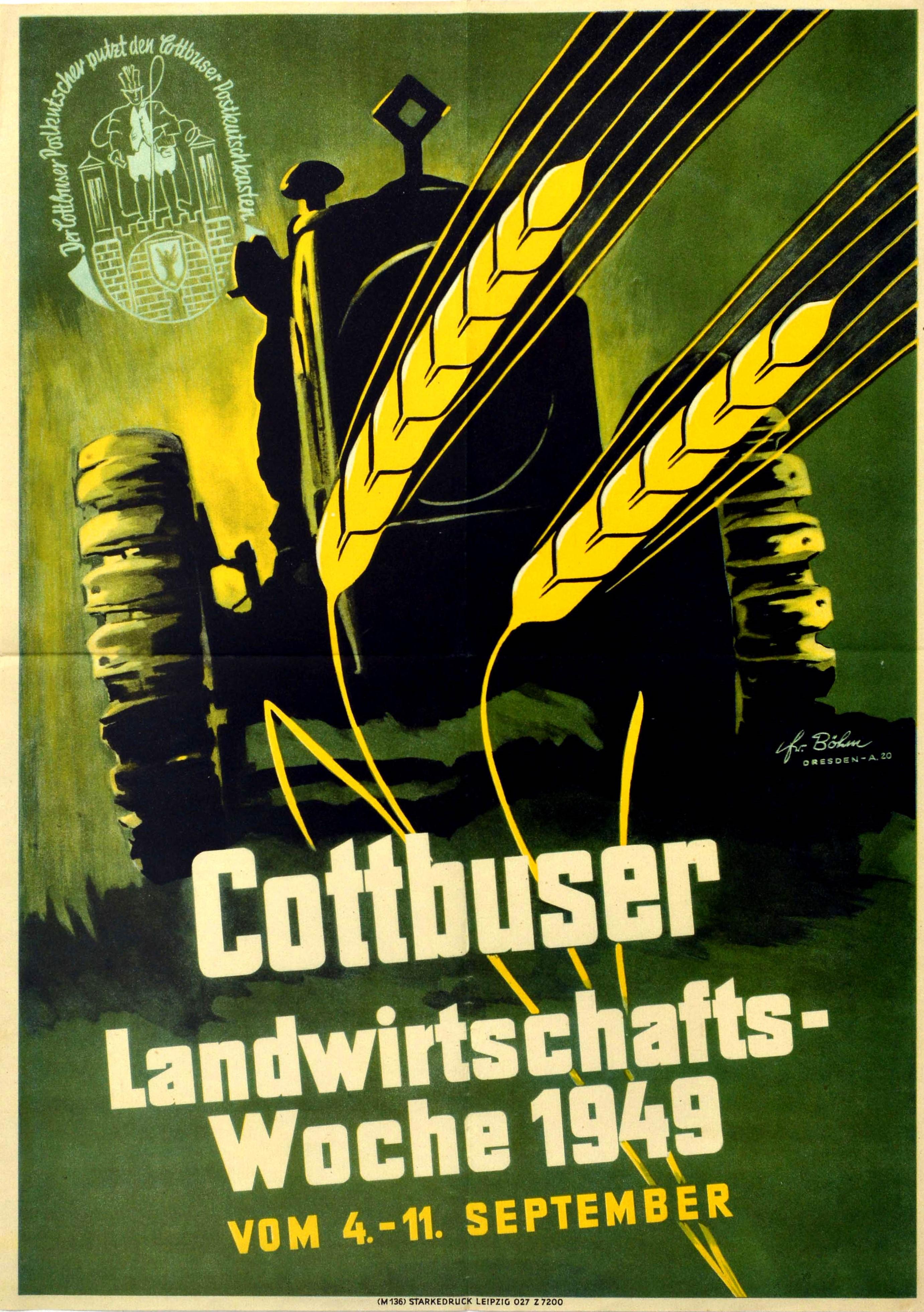 Bohm Print - Original Vintage Poster Cottbuser Landwirtschafts Woche Agriculture Farm Tractor