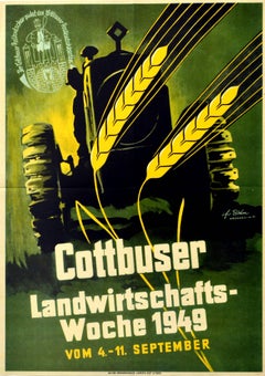 Original Vintage Poster Cottbuser Landwirtschafts Woche Agriculture Farm Tractor