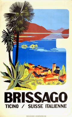 Original Vintage Travel Poster Brissago Ticino Suisse Italienne Lake Maggiore