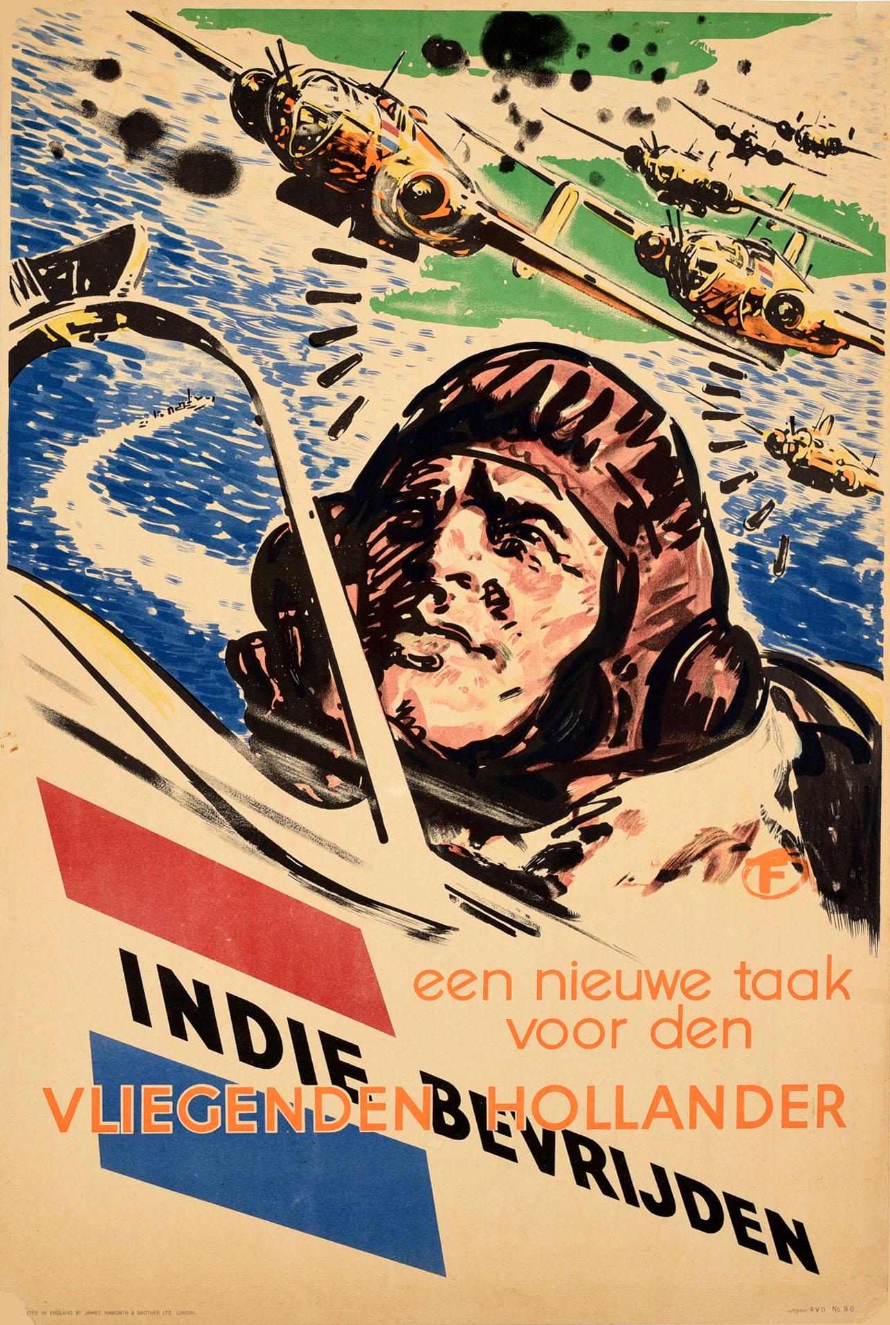 Harold Foster Print - Original Vintage Poster Liberate Dutch East Indies Indie Bevrijden WWII Pilot