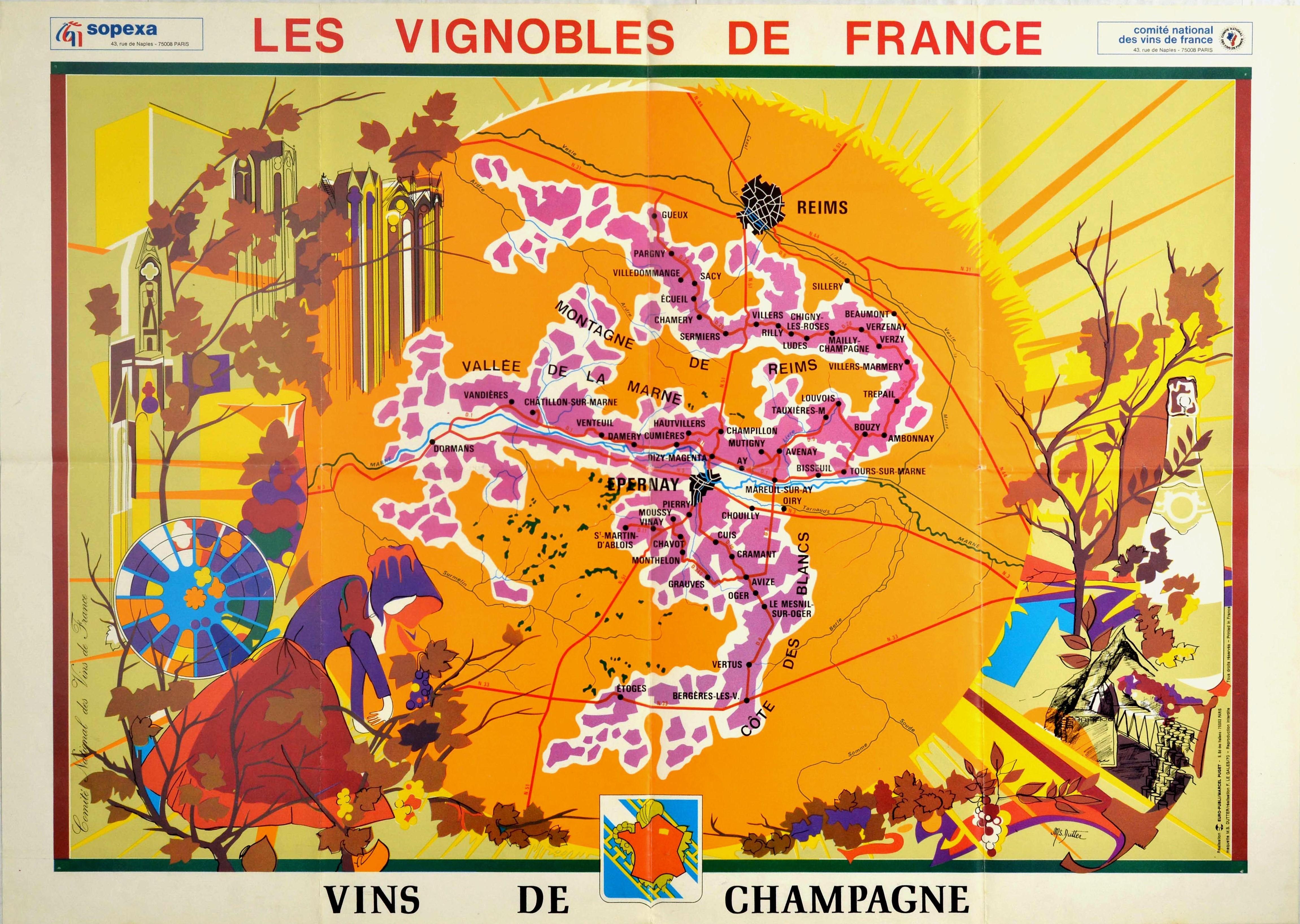 M.S. Dutter Print - Original Vintage Poster Vineyards Of Champagne Wine Map Les Vignobles De France