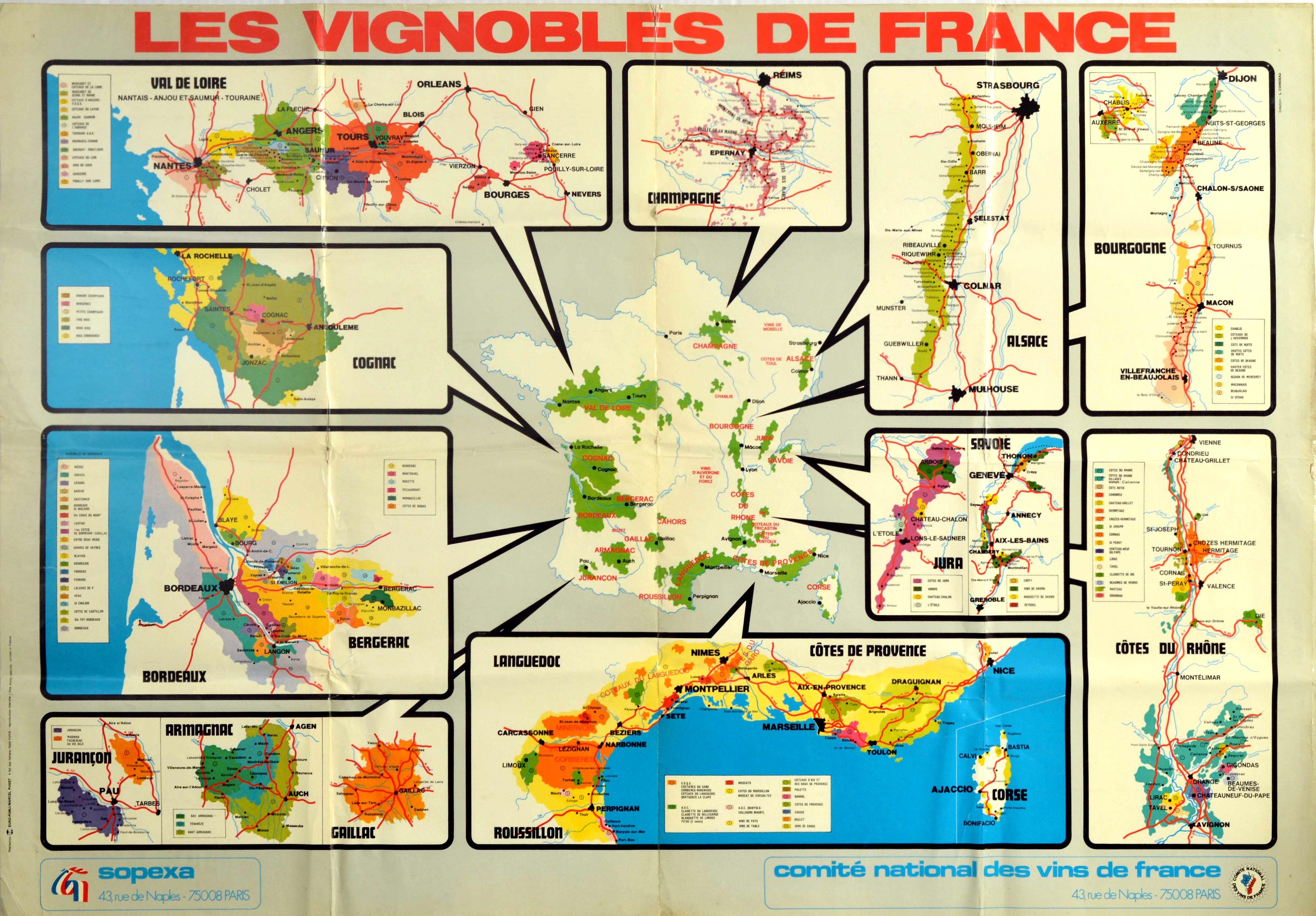 L. Coindeau Print - Original Vintage Poster Les Vignobles De France Wine Region Map French Vineyards