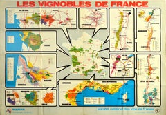 Original Vintage Poster Les Vignobles De France Wine Region Map French Vineyards