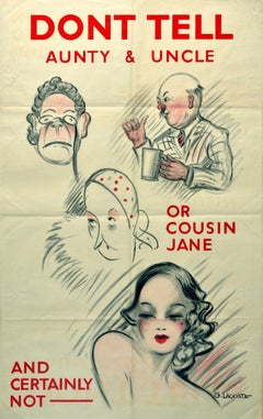Original-Vintage-Poster, Don't Talk WWII, Heimatfront,Propaganda, Warning Dont Tell