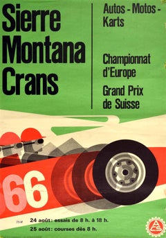 Original Vintage Poster Sierre Montana Crans Europe Swiss Grand Prix Auto Racing